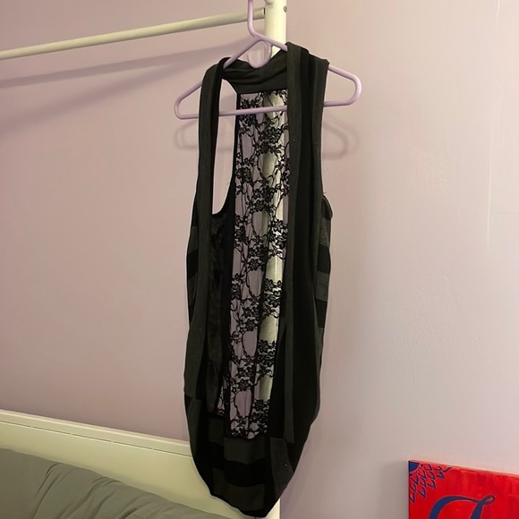 Black Striped and Lace Overlay - Picture 1 of 4